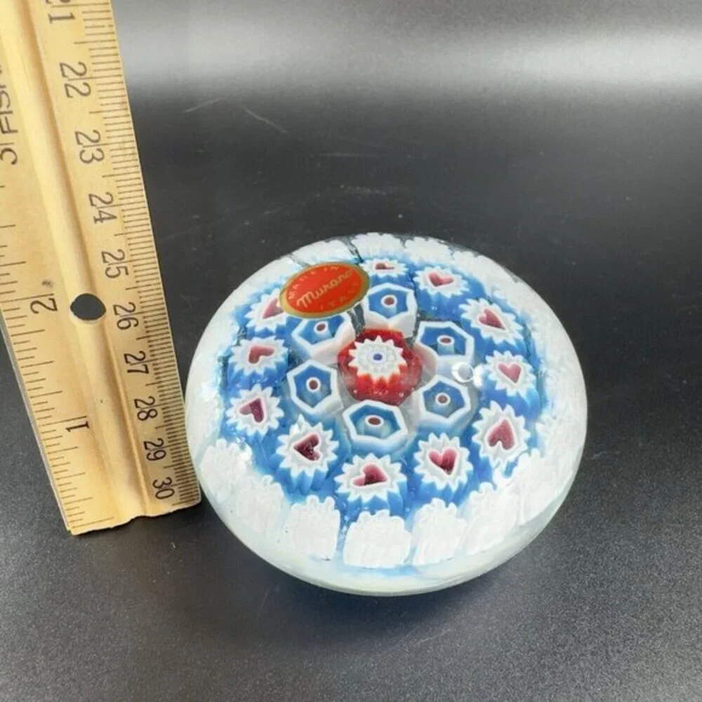 Murano Round Italian‎ Venetian Glass Paperweight Hand Blown Glass Millefiori VTG